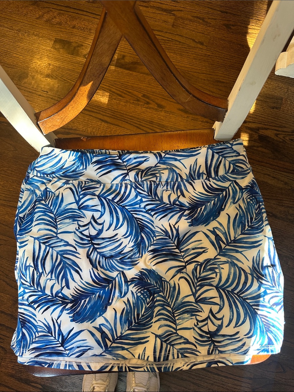 Tommy Bahama Blue and White Palm Print Midi Skirt